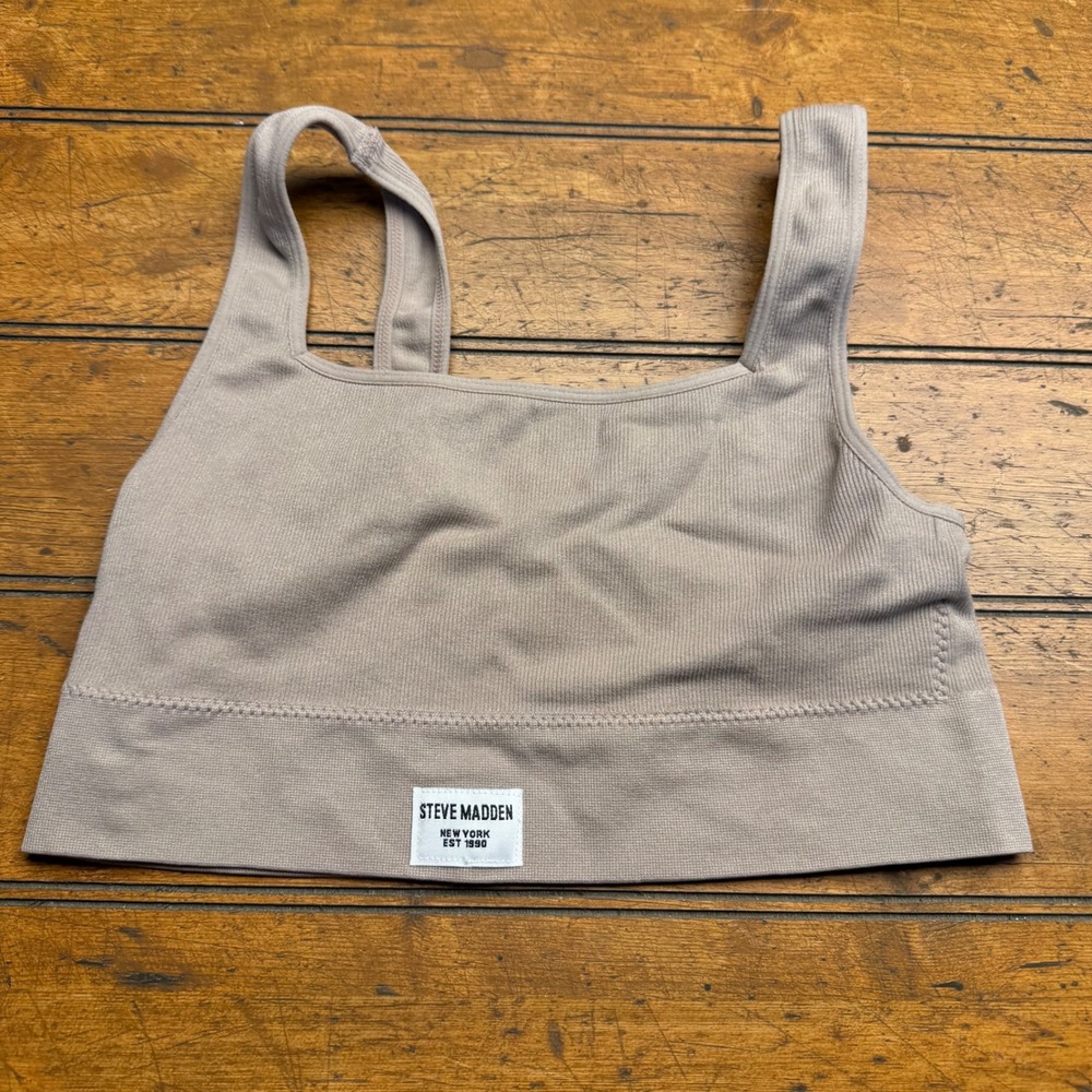 Steve Madden Ribbed Crop Tank Top Square Neck‎ Sleeveless Taupe Size L